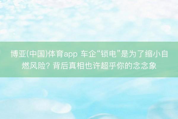 博亚(中国)体育app 车企“锁电”是为了缩小自燃风险? 背后真相也许超乎你的念念象