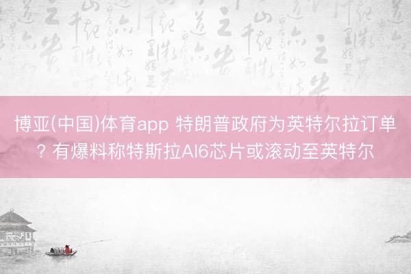 博亚(中国)体育app 特朗普政府为英特尔拉订单? 有爆料称特斯拉AI6芯片或滚动至英特尔